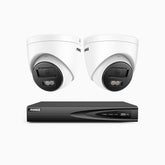 H500P - 3K 4 Channel 2 Cameras PoE Security System, Color & IR Night Vision, 3072*1728 Resolution, f/1.6 Aperture (0.005 Lux), Human & Vehicle Detection, Built-in Microphone,IP67